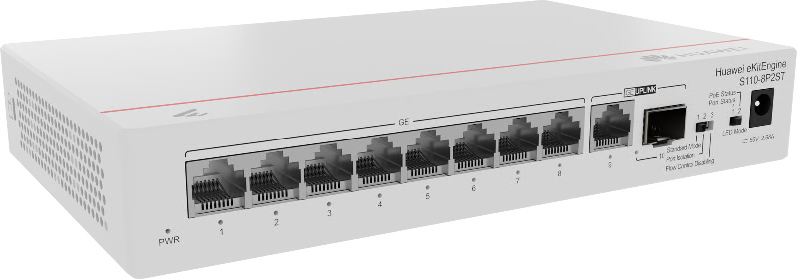 <b>Huawei eKit (S110-8P2ST)</b><br> 8埠 千兆非網管PoE+ (124W) 交換機(無風扇) | 1 x GE electrical port | 1 x GE SFP