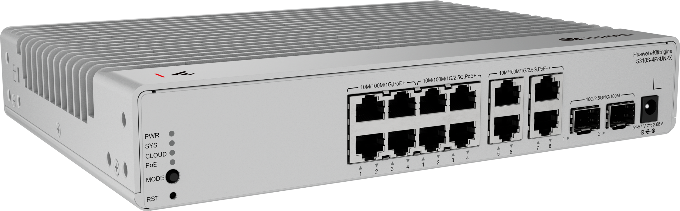 Huawei eKit (S310S-4P8UN2X) <br>(4*10/100/1000BASE-T ports(PoE+), 8*10/100/1000/2.5GBASE-T ports(4*PoE+, 4*PoE++), 2*10GE SFP+ ports, 120W PoE, 1*220V power adapter, 無風線設計)