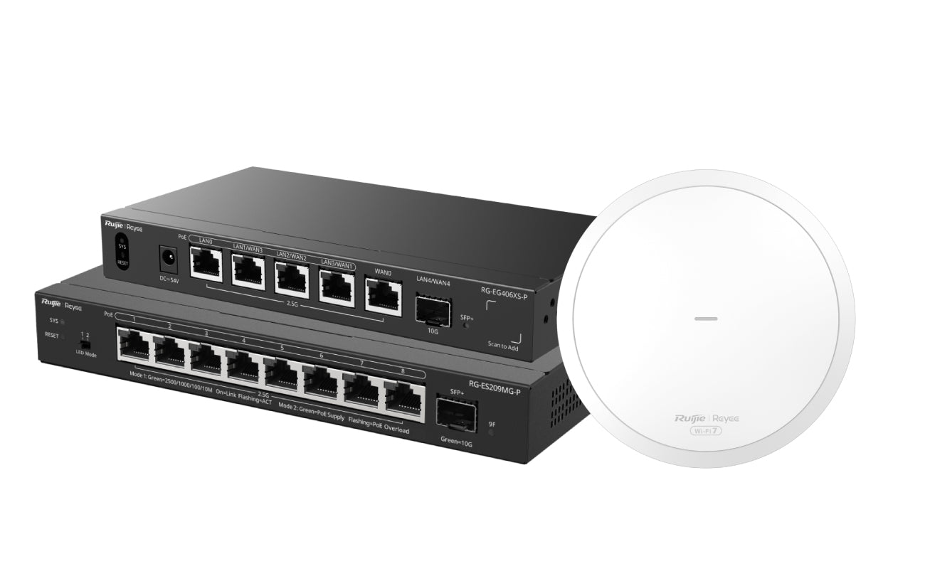 <b>Ruijie Package A</b><br>1. RG-EG406XS-P<br>2. RG-RAP72<br>3.RG-ES206MG-P