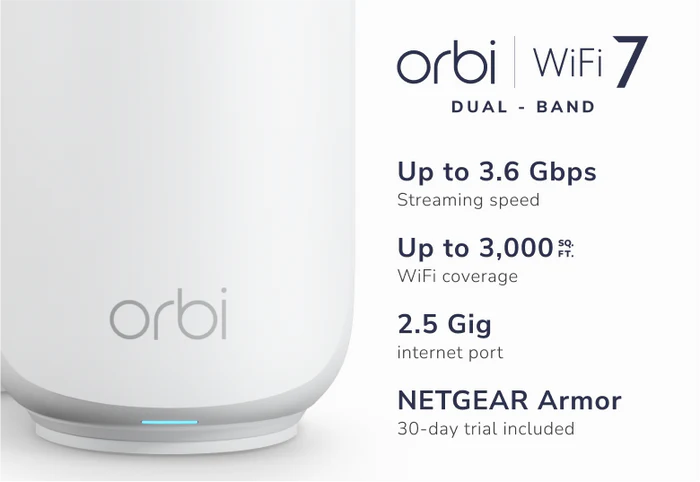 <b>NETGEAR Orbi (RBE372)</b> <br>雙頻 BE3600 WiFi 7 Mesh 無線系統 (2件裝)