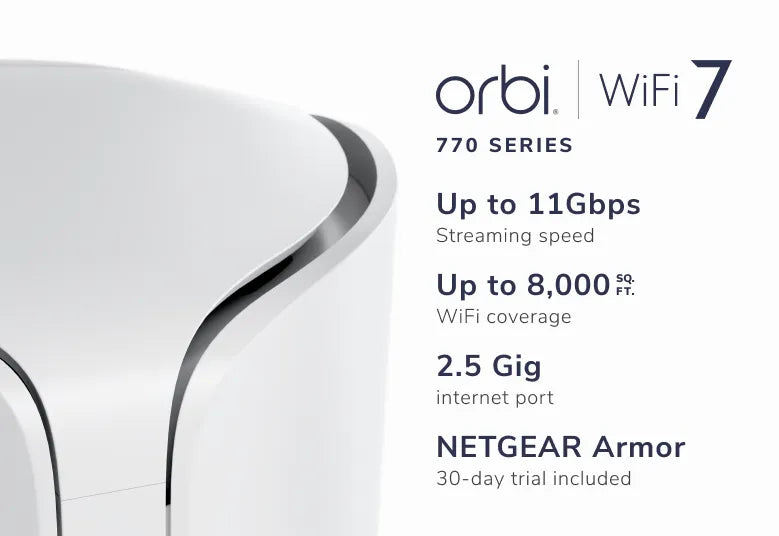 <b>NETGEAR Orbi (RBE773)</b> <br>三頻 BE11000 WiFi 7 Mesh 無線系統 (3件裝)