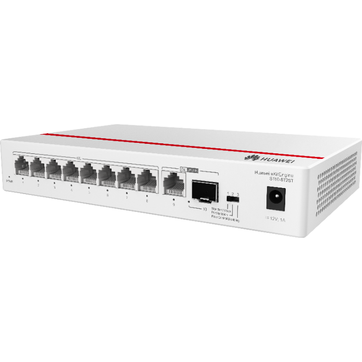 <b>Huawei eKit (S110-8T2ST)</b><br> 8埠 千兆非網管交換機(無風扇) | 1 x GE SFP | 1 x GE electrical port