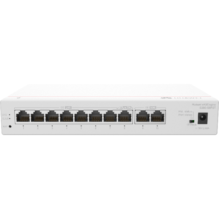 Huawei eKit (S380-S8P2T)<br> Multi-Service PoE Gateway, 2 x 1G WAN, 8 x 1G LAN, 300 users, support 64 AP (124W)