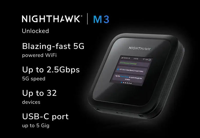 <b>NETGEAR Nighthawk (MH3150)</b> <br>M3 5G Sub 6 AX3600 WiFi 6 流動熱點, up to 2.5 Gbps
