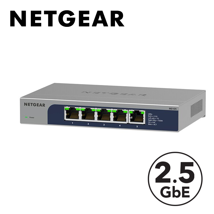 <b>NETGEAR (MS105)</b> <br>Multi-Gigabit Ethernet 非網管交換機 | 5x100M/1G/2.5G