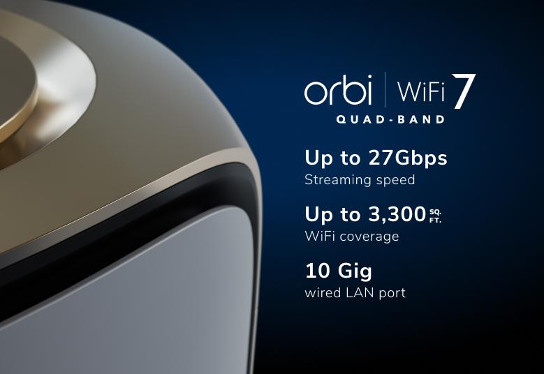 <b>NETGEAR Orbi (RBE971S)</b> <br>四頻 BE27000 WiFi 7 Mesh 智能路由器 (主機) - 送 1 年 NETGEAR Armor