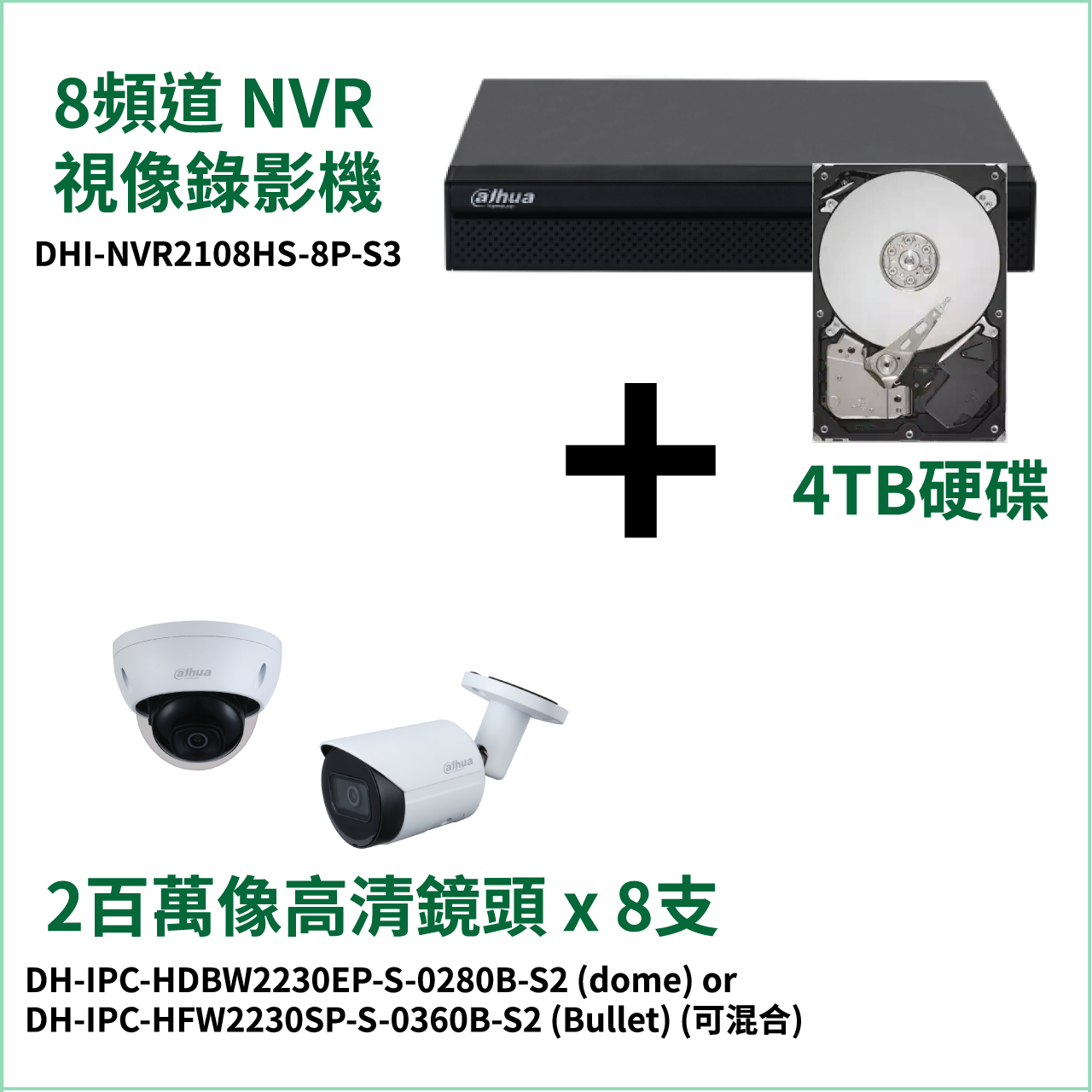 <b>Dahua CCTV 套裝 (八鏡頭) </b><br>Cam(8)+NVR(1)+4TB(1)