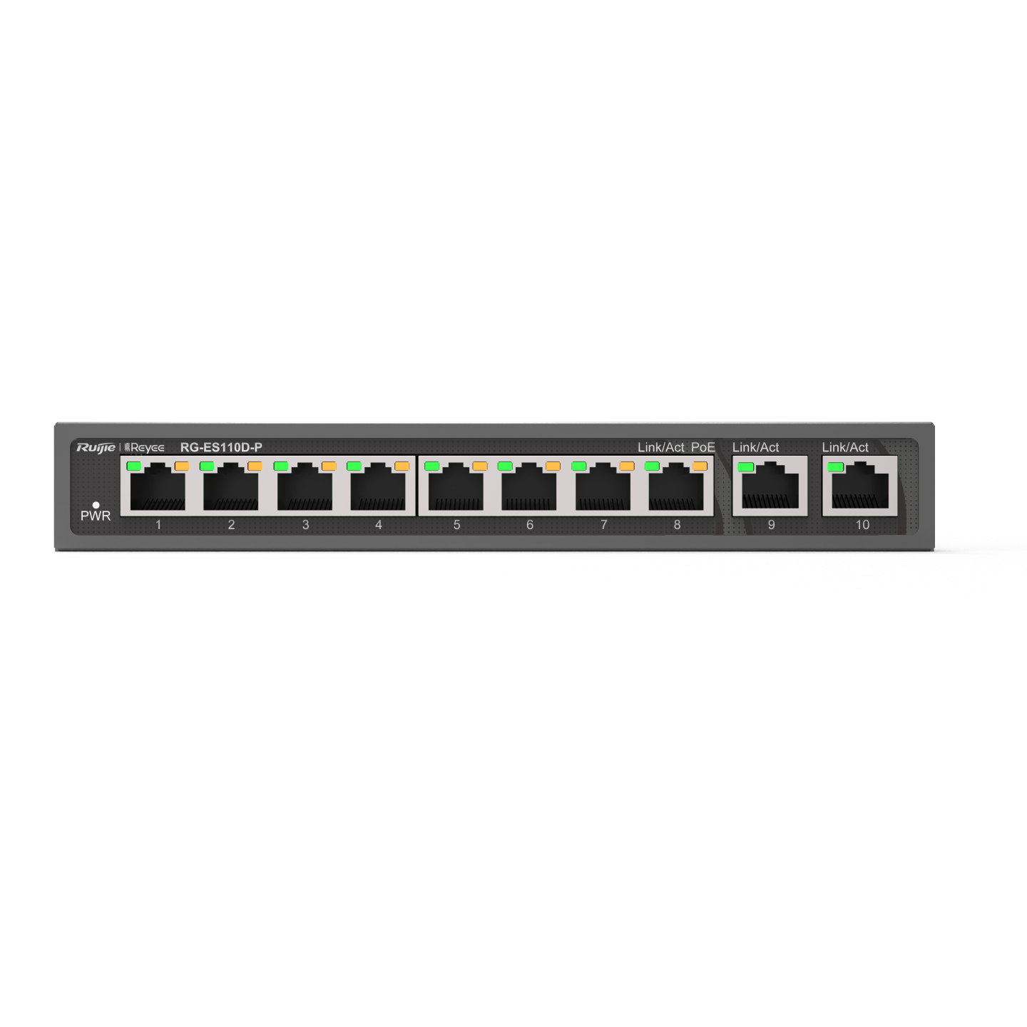 Reyee (RG-ES110D-P) 10-port 非網管交換機 | 8x10/100 PoE+ (110W) | 2x1G