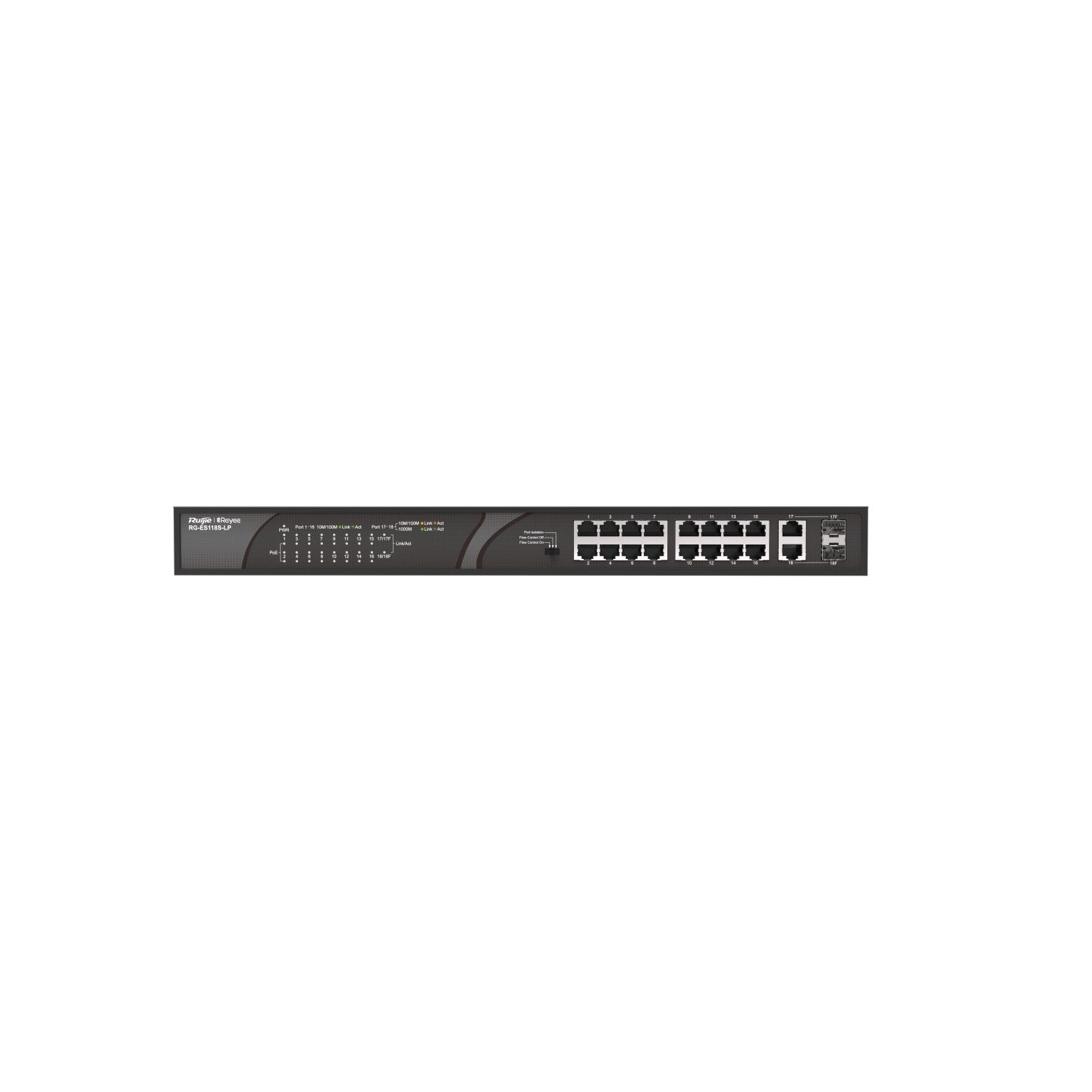 Reyee (RG-ES118S-LP) 18-port 非網管交換機 | 16 x 10/100M PoE+ (120W) | 2x1G (1xRJ45/SFP Combo)