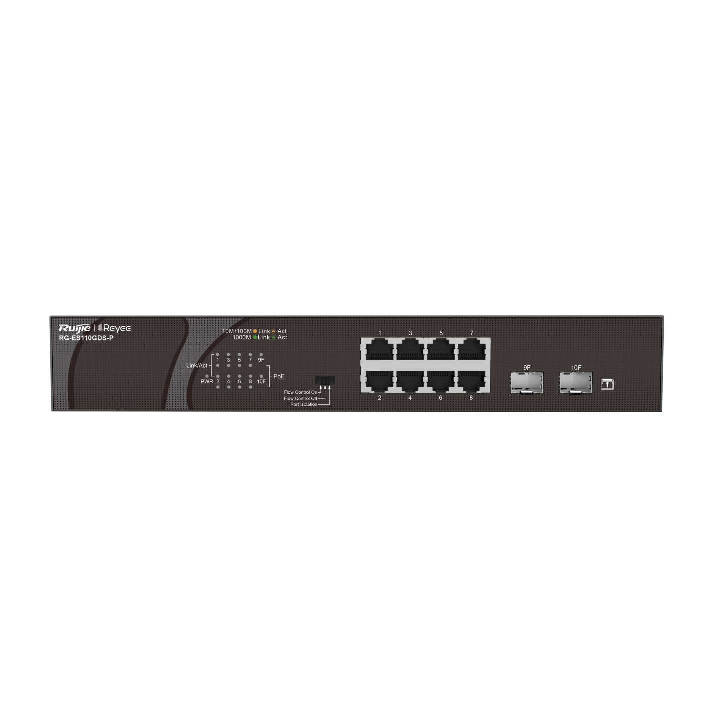 RG-ES110GDS-P, 10-port 10/100/1000 Mbps 非網管交換機 | 1-8 PoE+ (120W) | 2xSFP