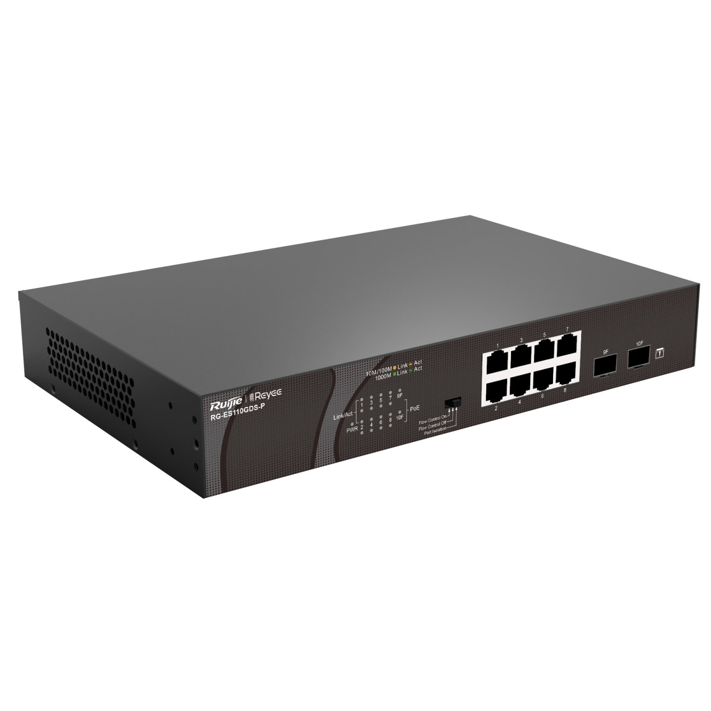 Reyee (RG-ES110GDS-P) 10-port 10/100/1000 Mbps 非網管交換機 | 1-8 PoE+ (120W) | 2xSFP