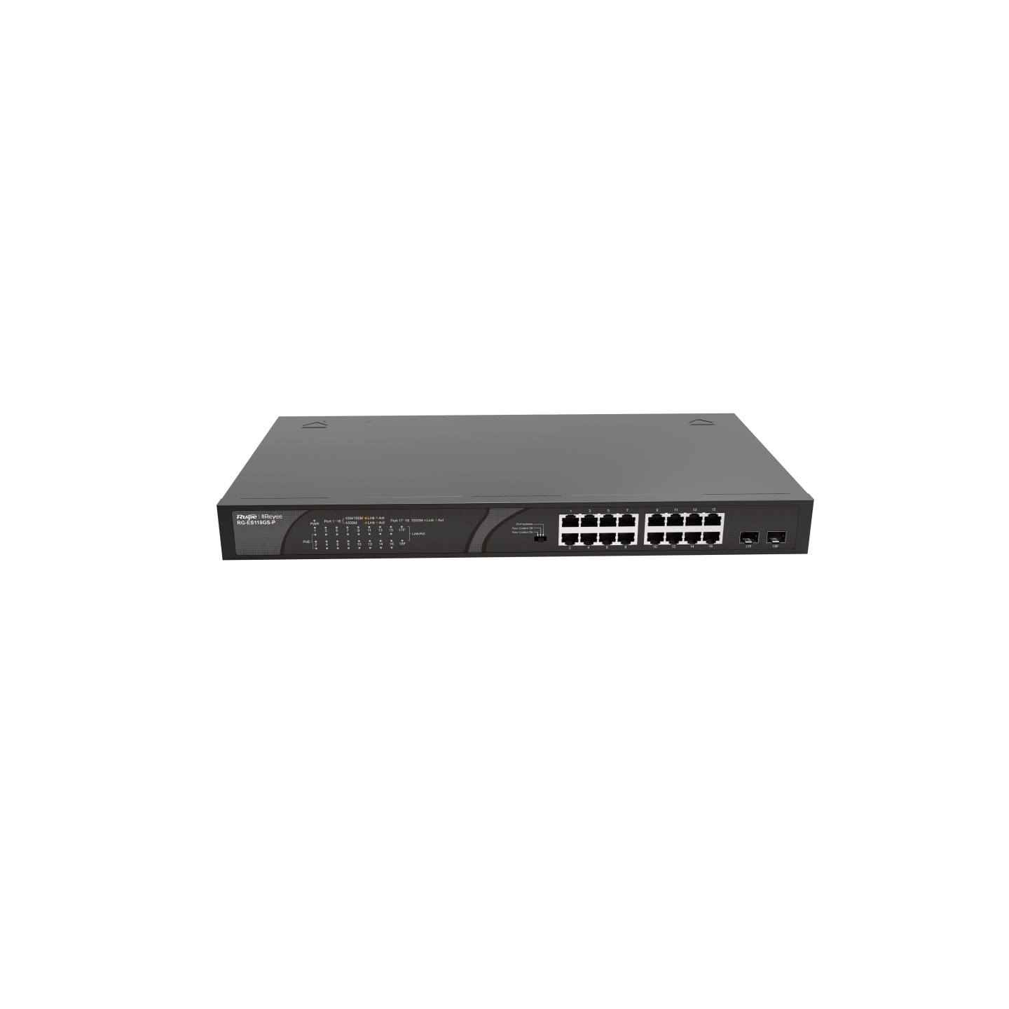 Reyee (RG-ES118GS-P) 18-port 10/100/1000Mbps 非網管交換機 | 1-16 PoE+ (247W) | 2xSFP