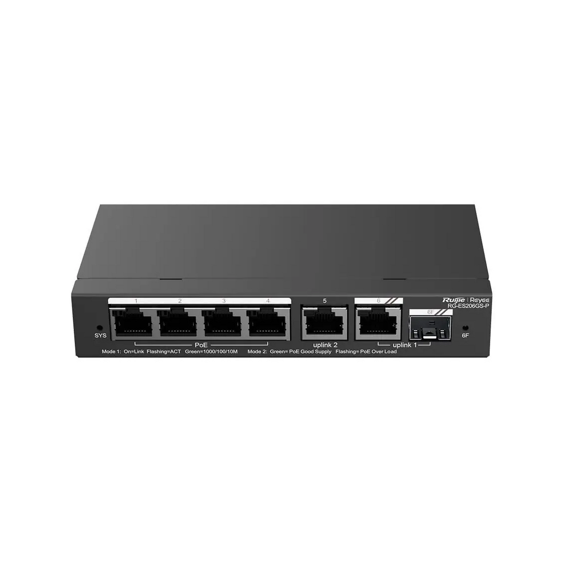 Reyee (RG-ES206GS-P),6-Port Gigabit PoE+ 雲端管理交換機 | 4x1G PoE+ | 1x1G | 1x1G Combo Port)