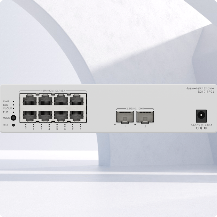 <b>Huawei eKit (S210-8P2J)</b><br>8x1G PoE+ (128W) | 2x2.5G SFP 交換機