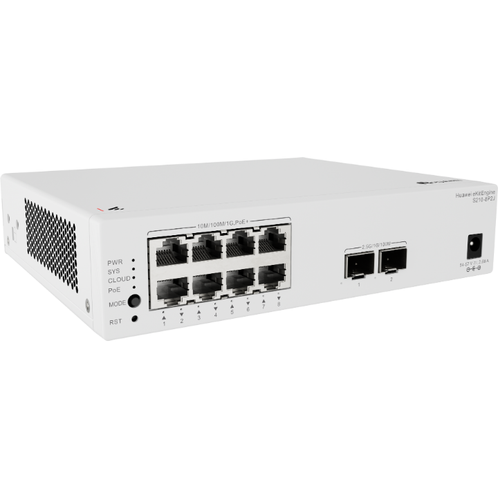 <b>Huawei eKit (S210-8P2J)</b><br>8x1G PoE+ (128W) | 2x2.5G SFP 交換機