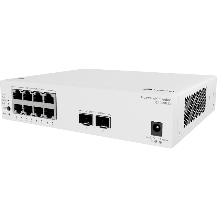 <b>Huawei eKit (S210-8P2J)</b><br>8x1G PoE+ (128W) | 2x2.5G SFP 交換機
