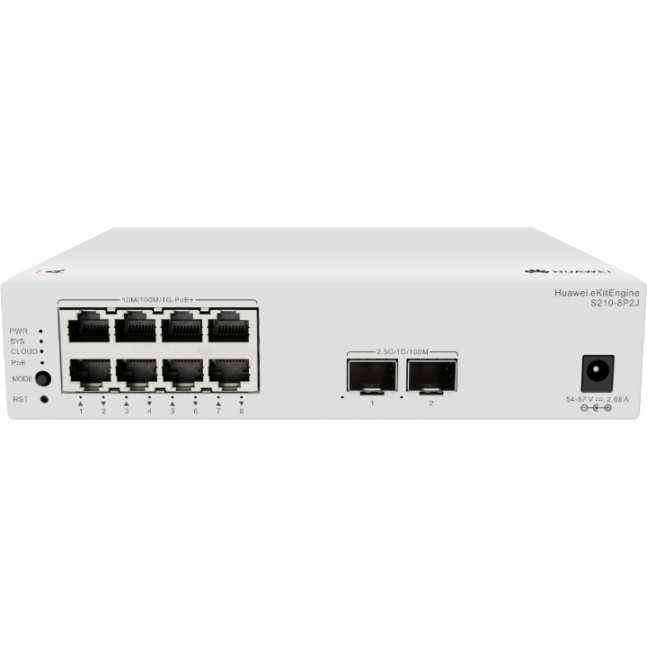 <b>Huawei eKit (S210-8P2J)</b><br>8x1G PoE+ (128W) | 2x2.5G SFP 交換機