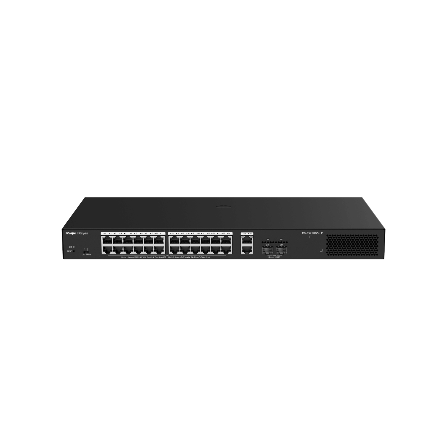 Reyee (RG-ES228GS-LP) 28-Port 雲端管理 PoE+ (250W) 交換機 |24x1G PoE+ | 2x1G | 2xSFP