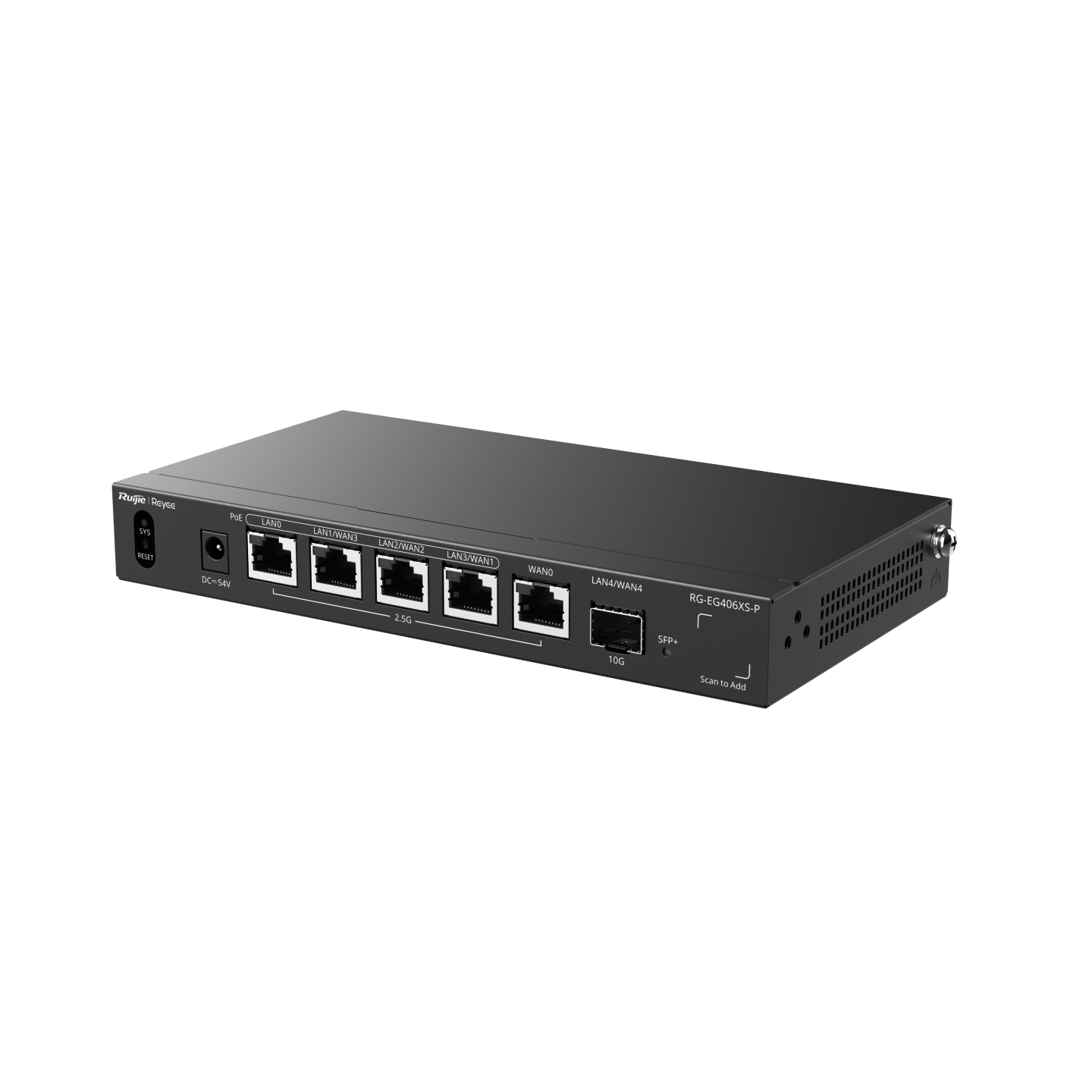 <b>Reyee (RG-EG406XS-P)</b><br>4-Port PoE/PoE+ 2.5G 高性能雲端管理商用路由器 | 4x2.5G PoE+ | 1x10G SFP+