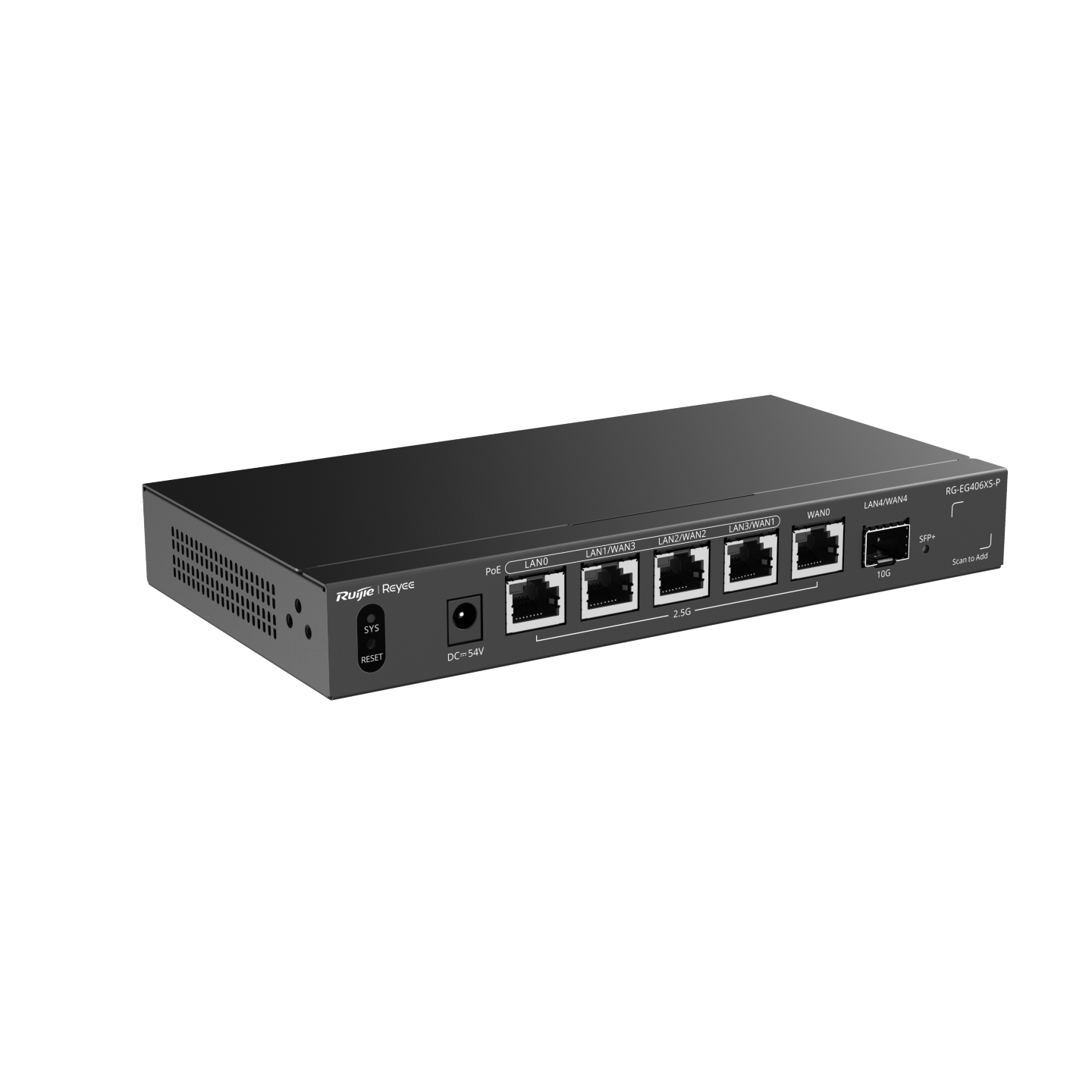 <b>Reyee (RG-EG406XS-P)</b><br>4-Port PoE/PoE+ 2.5G 高性能雲端管理商用路由器 | 4x2.5G PoE+ | 1x10G SFP+