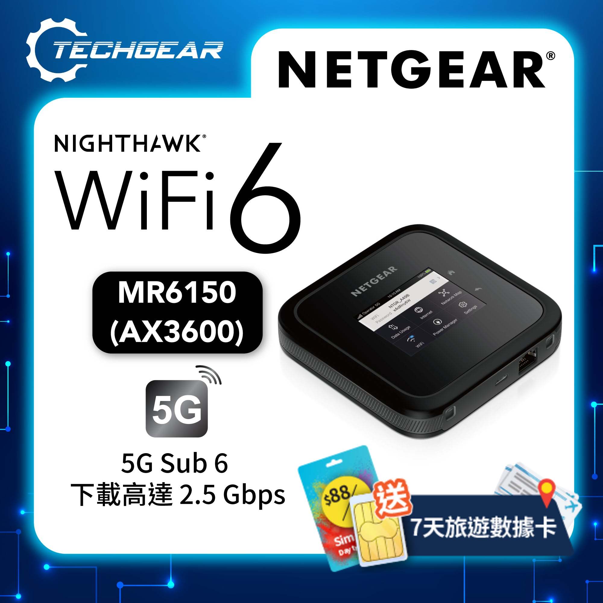 NETGEAR Nighthawk (MR6150) M6 5G AX3600 WiFi 6 流動熱點路由器<br>1G LAN | 2.4 吋 LCD