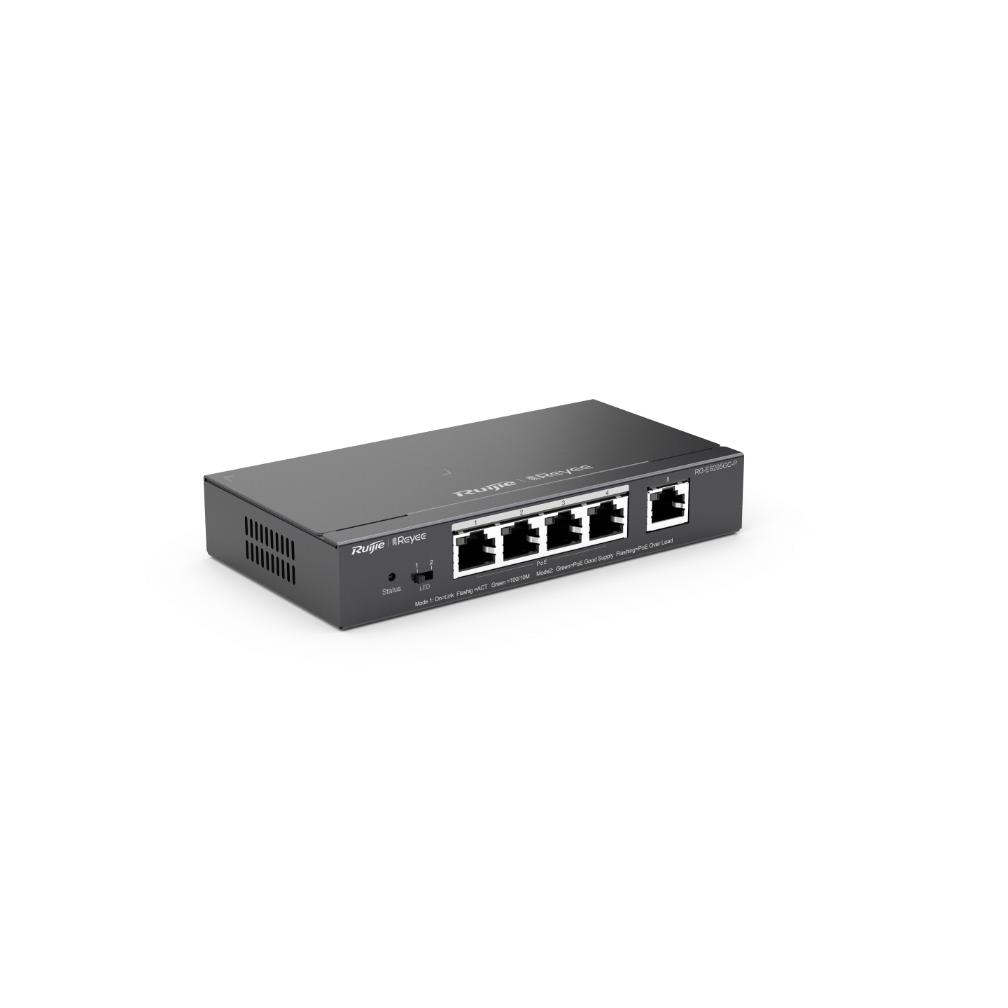 <b>Reyee (RG-ES205GC-P)</b><br> 5-Port Gigabit (1-4 PoE+) 雲端管理交換機