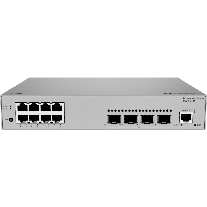 <b>Huawei eKit (S220-8T4S)</b><br>8埠 千兆L2 網管交換機(智能風扇) | 4 x GE SFP