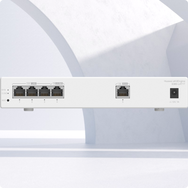 Huawei eKit (S380-L4T1T) <br>Multi-Service Gateway, 1G WAN, 4 x 1G LAN, 200 users, support 32 AP