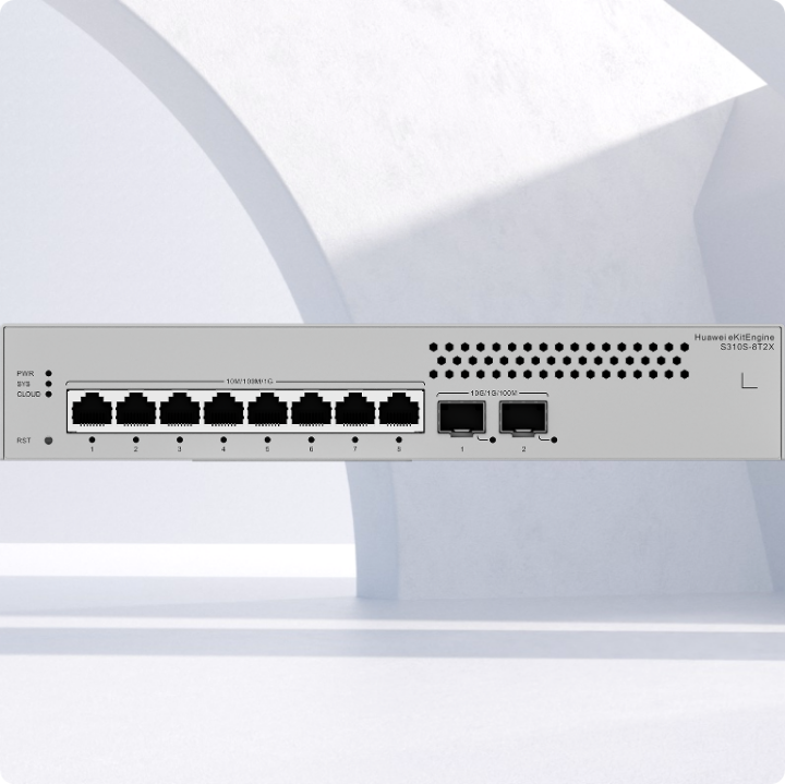 Huawei eKit (S310S-8T2X) <br>L2+ 8 x 10/100/1000BASE-T ports，2 x 10GE SFP+ 交換機 (無風扇)
