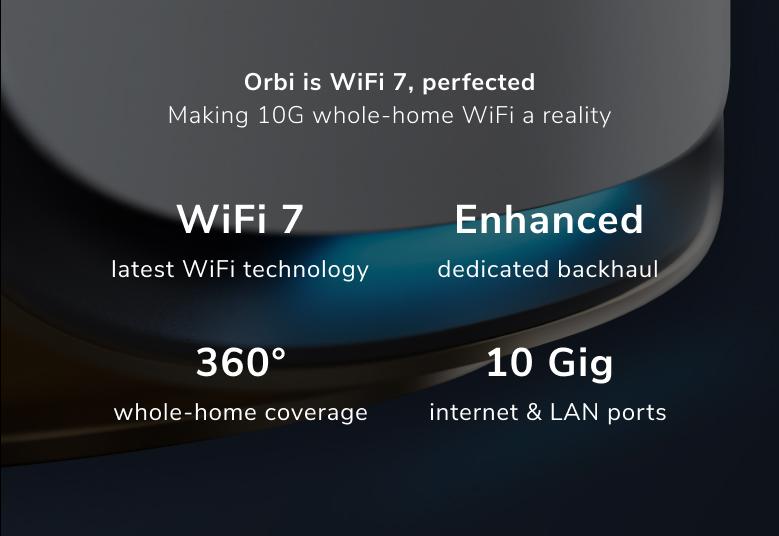 NETGEAR Orbi (RBE973S) 四頻 BE27000 WiFi 7 Mesh 無線系統<br>(3件裝) - 白色 | 送 1 年 NETGEAR Armor