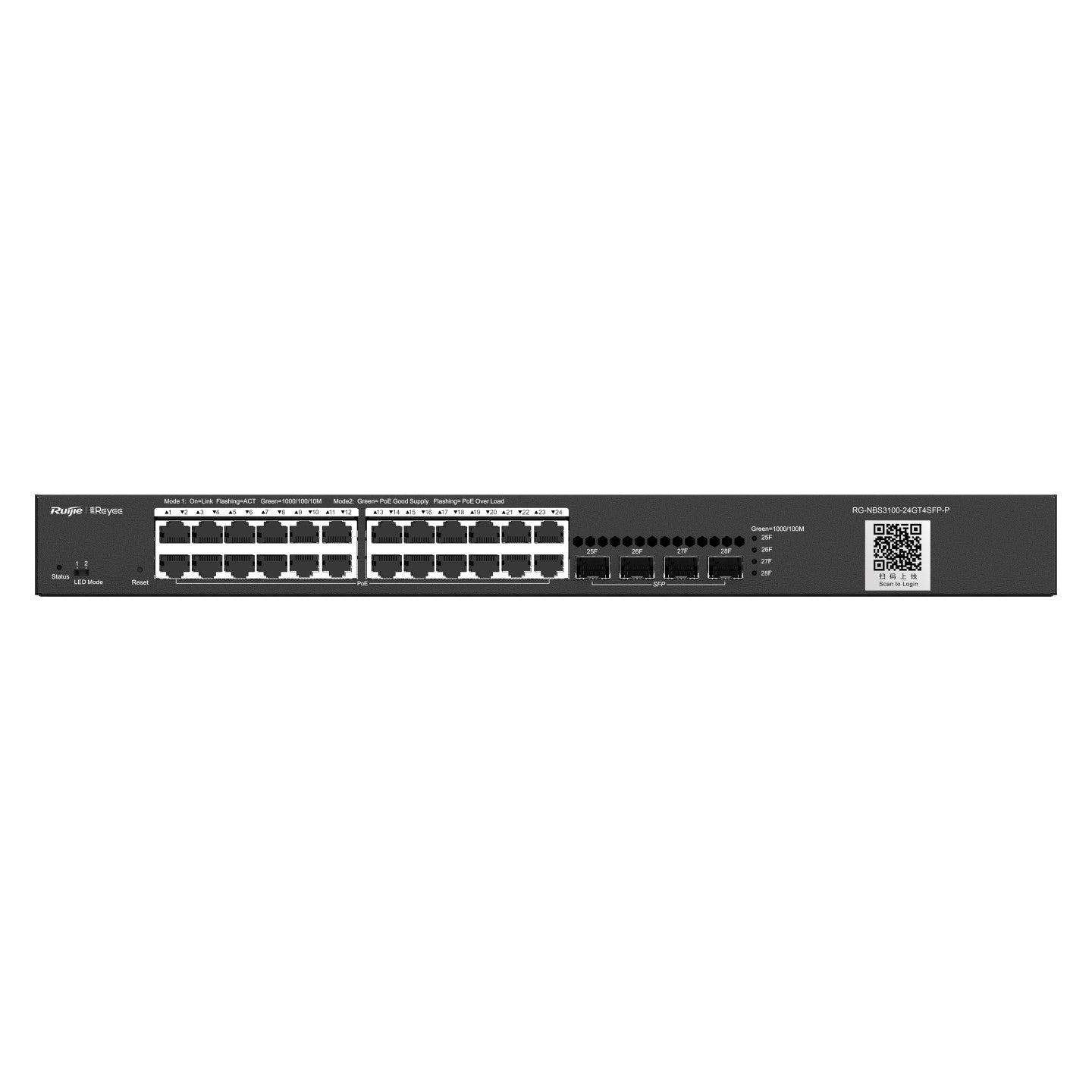 RG-NBS3100-24GT4SFP-P, 28-Port Gigabit L2, PoE+ 雲端管理交換機