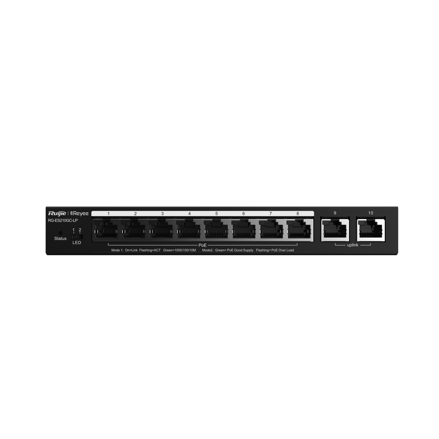 RG-ES210GC-LP, 10-Port Gigabit Smart (1-8 PoE+) 雲端管理交換機